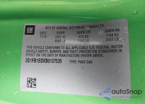 2011 Chevrolet Camaro 1Lt from USA, damaged, VIN 2G1FB1EDXB9137535